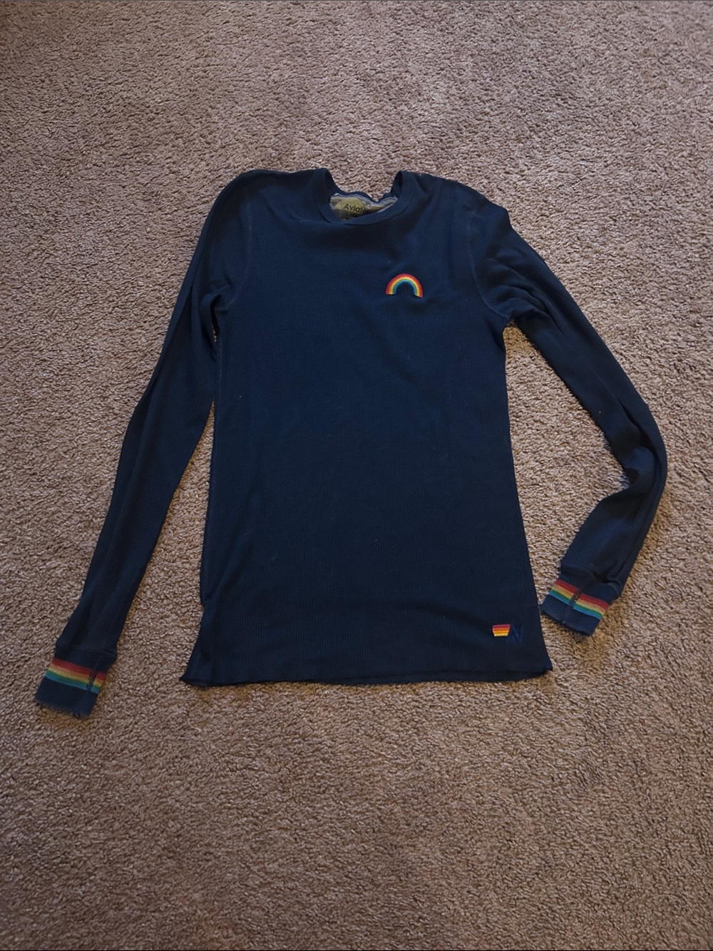 Navy Thermal Long Sleeve Tee with Rainbow Patch